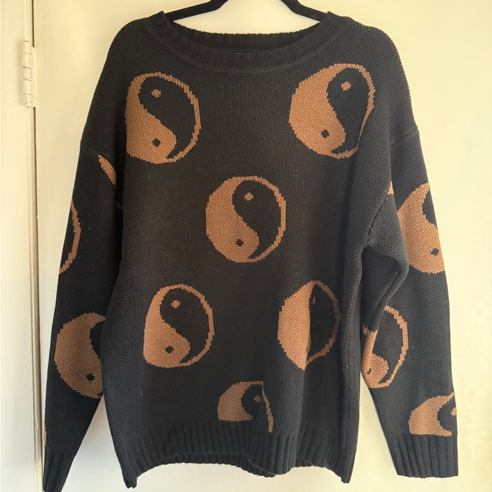 Earthbound Trading Company Black and Tan Yin Yang Sweater